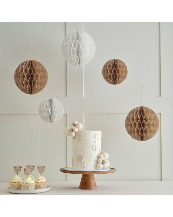 Teddy Bear Honeycomb Decorations Pack of 5
