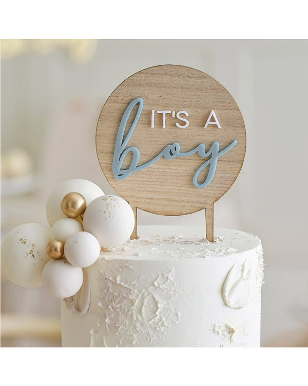 Teddy Bear Its a Boy Wooden Cake Topper