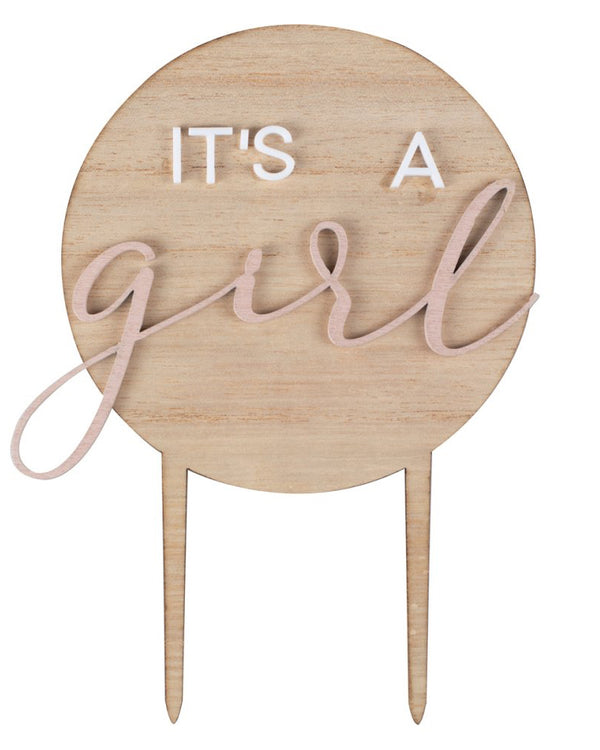 Teddy Bear Its a Girl Wooden Cake Topper