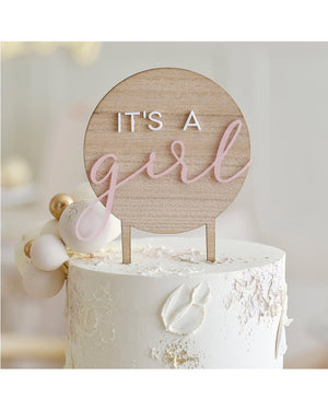 Teddy Bear Its a Girl Wooden Cake Topper