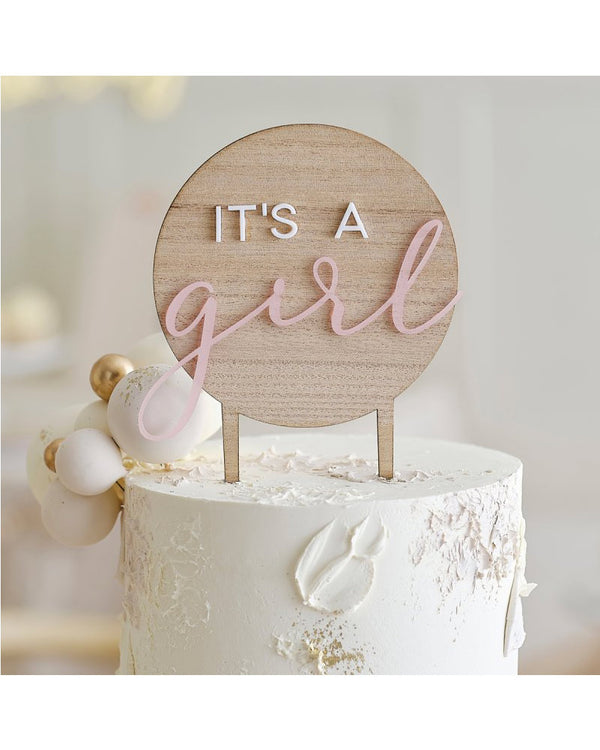 Teddy Bear Its a Girl Wooden Cake Topper
