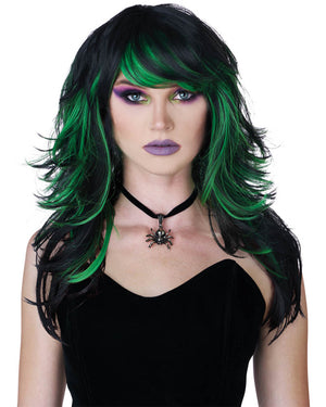 Tempting Tresses Long Black and Green Wig