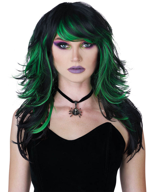 Tempting Tresses Long Black and Green Wig