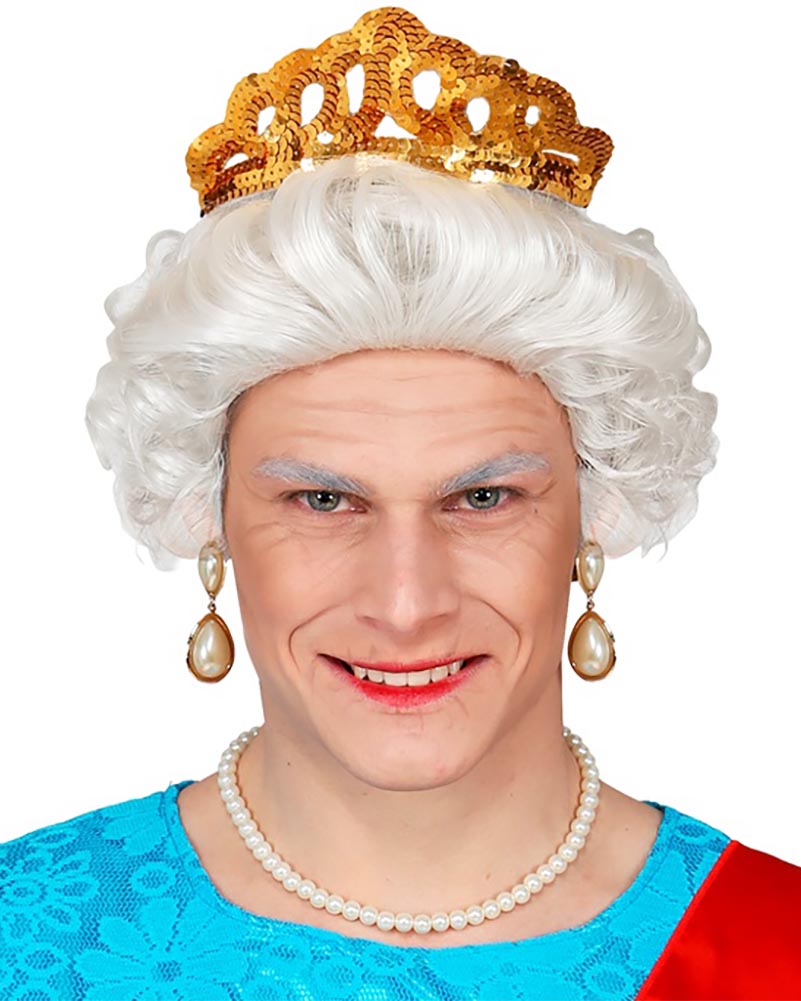 The Queen White Curly Wig