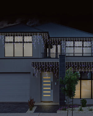 Timer Blue and White 960 Piece Snowing Icicle Christmas Lights 23.8m