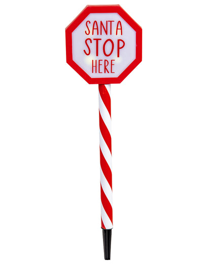 Timer Christmas LED Santa Stop Here Stake 55cm