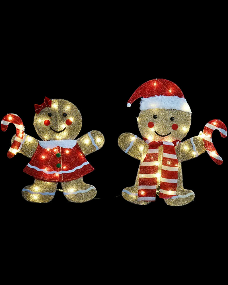 Tinsel Mesh Gingerbread Pair Flashing Christmas Light Decoration 94cm