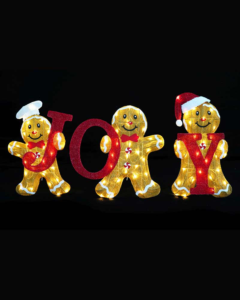 Tinsel Mesh JOY Gingerbread Set Christmas Light Decoration 1.3m
