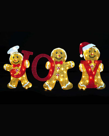 Tinsel Mesh JOY Gingerbread Set Christmas Light Decoration 1.3m