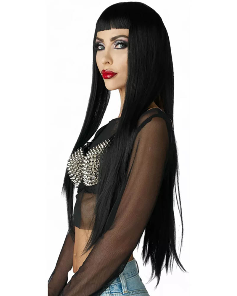 Trad Goth Long Black Wig with Micro Bangs