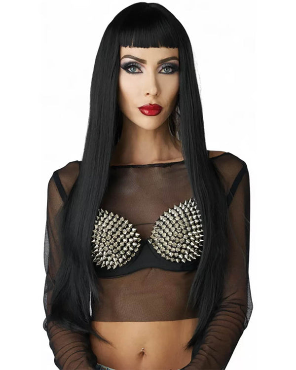 Trad Goth Long Black Wig with Micro Bangs