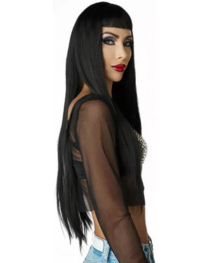 Trad Goth Long Black Wig with Micro Bangs