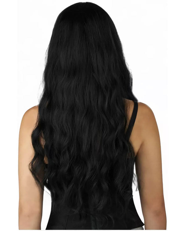 Trad Goth Long Black Wavy Wig with Micro Bangs