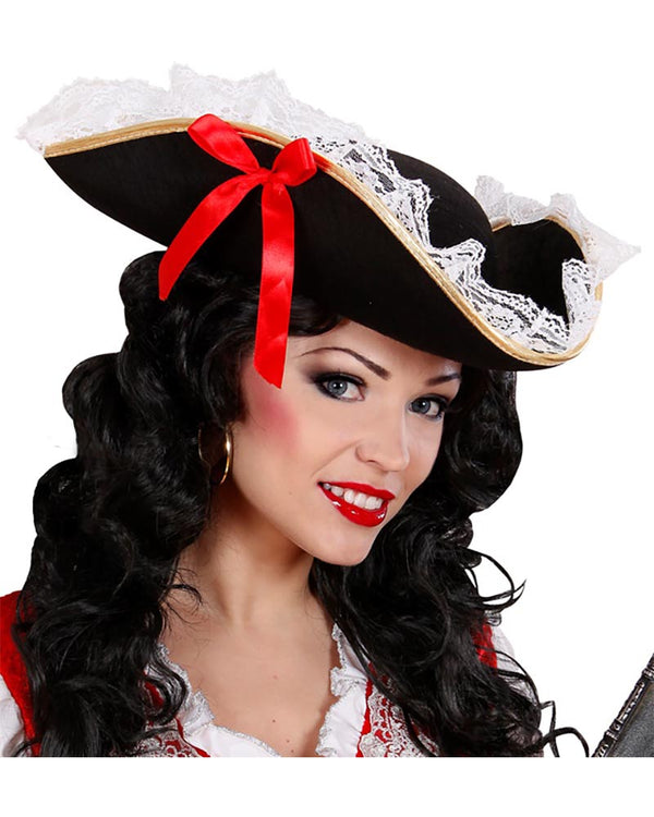 Tricorn Hat with Lace Trim
