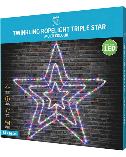 Triple Star Multicoloured Twinkling Ropelight 68cm