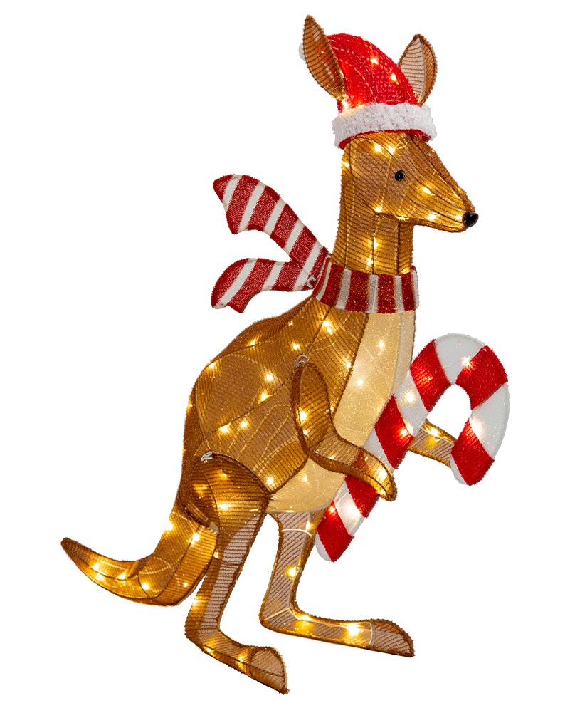 Twinkle Mesh Christmas LED Kangaroo With Cane 1m