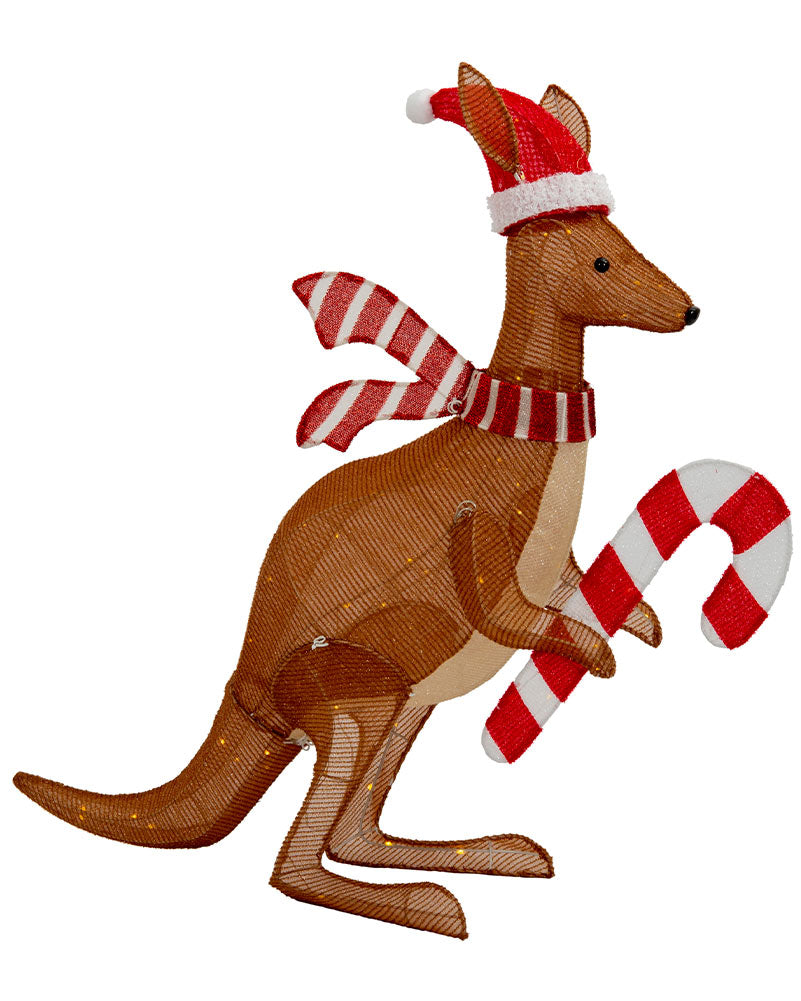 Twinkle Mesh Christmas LED Kangaroo With Cane 1m