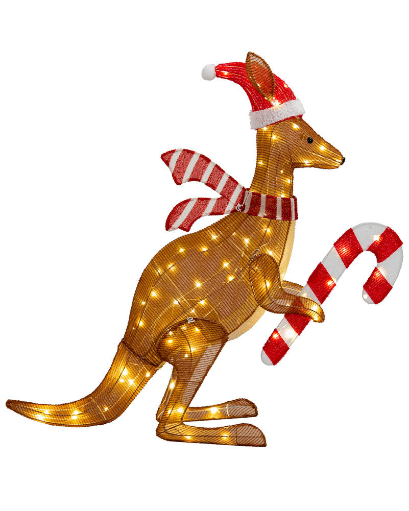 Twinkle Mesh Christmas LED Kangaroo With Cane 1m