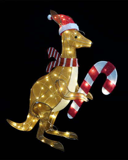 Twinkle Mesh Christmas LED Kangaroo With Cane 1m