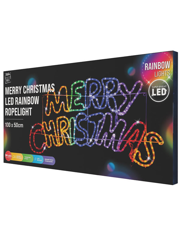 Twinkle Ropelight LED Rainbow Merry Christmas Sign