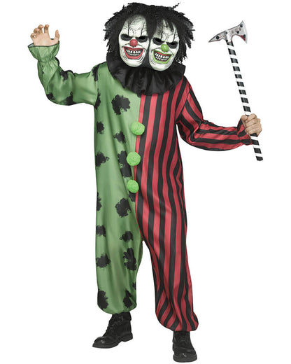 Two Headed Crazy Clown Adult Costume