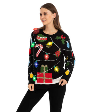 Ugly String Lights with Light Bulbs Deluxe Adult Christmas Sweater