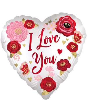 Valentines Day I Love You Satin Flowers 45cm Foil Balloon