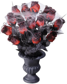 Vase with Red Roses and Spiderweb For Halloween