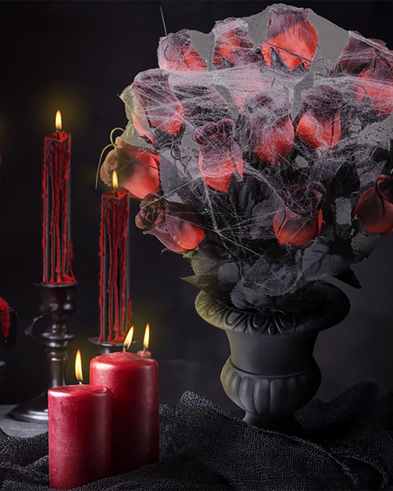 Vase with Red Roses and Spiderweb