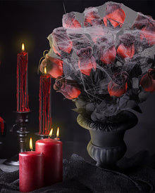 Vase with Red Roses and Spiderweb For Halloween