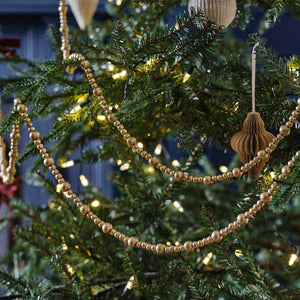 Velvet Luxe Gold Wood Beaded Christmas Garland