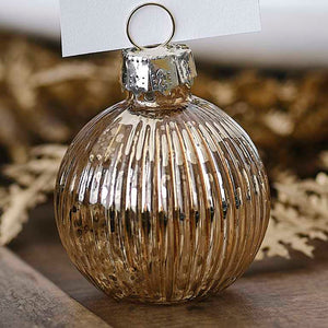 Christmas Velvet Luxe Gold Ribbed Glass Bauble Table Place Card Holders Pack of 4