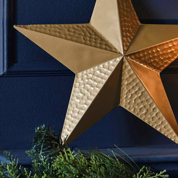 Velvet Luxe Christmas Hammered Metal Gold Star Decoration