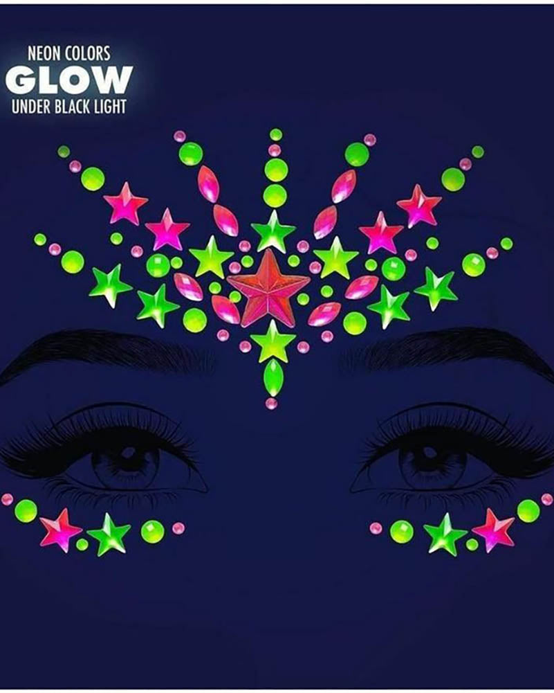 Vibe Neon Black Light Face Jewels Sticker and Body Glitter Set