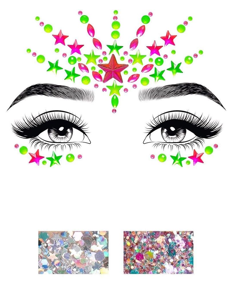 Vibe Neon Black Light Face Jewels Sticker and Body Glitter Set
