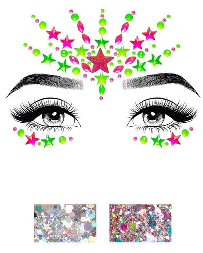 Vibe Neon Black Light Face Jewels Sticker and Body Glitter Set