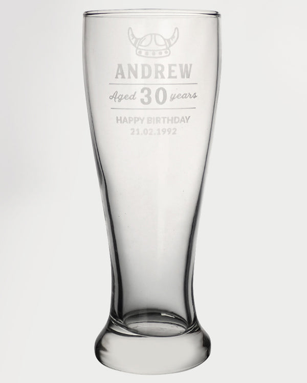 Viking Happy Birthday Personalised Engraved 425ml Beer Glass