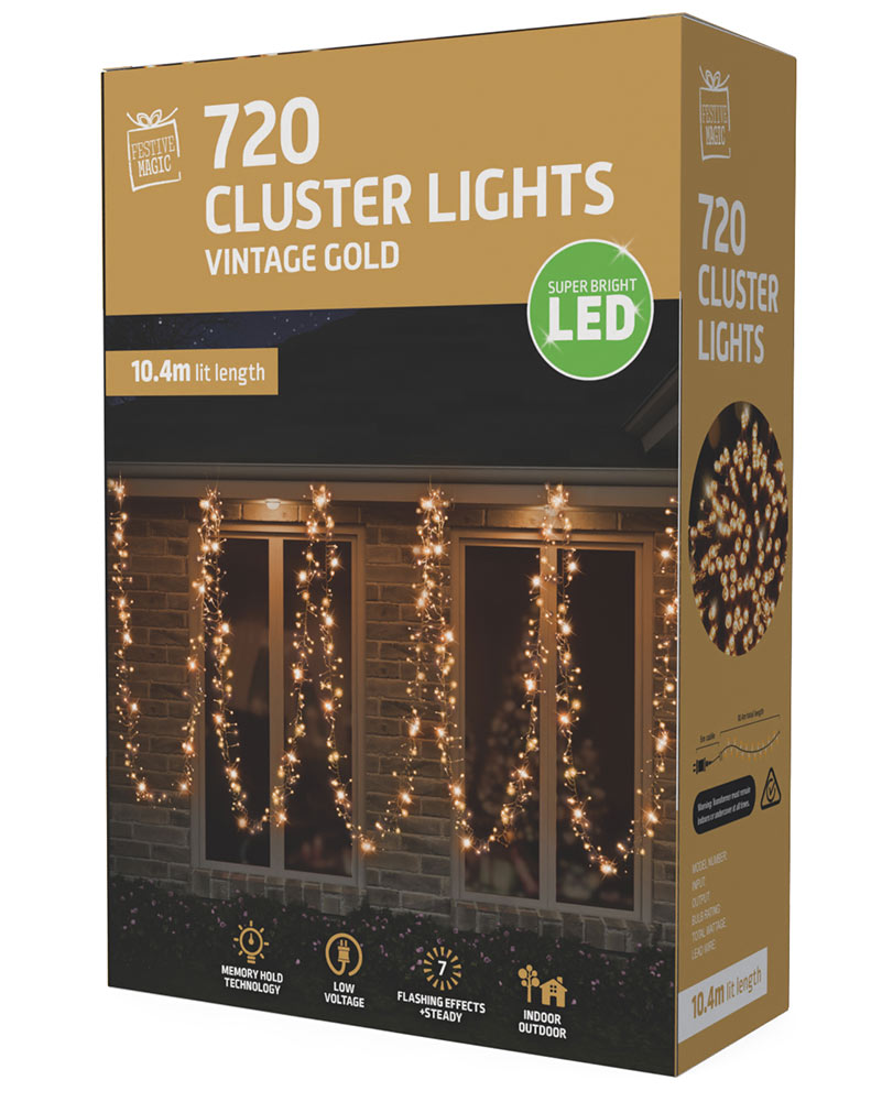 Vintage Gold 720 Piece LED Cluster Lights 10.4m