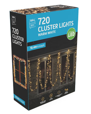 Warm LED Cluster Christmas Lights 720 Piece 10.4m