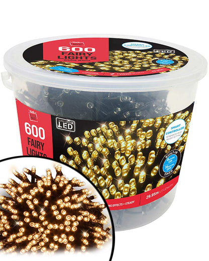 Timer Warm White 600 Piece LED Fairy Lights 30m