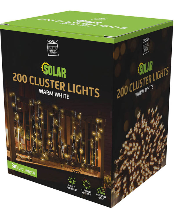 Warm White Cluster Lights 200 Piece Solar LED Christmas Lights