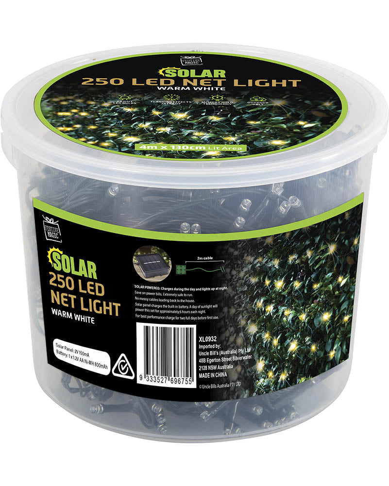 Warm White 250 Piece Solar LED Net Lights 1.3m