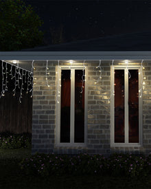 Christmas Warm White Solar 600 Piece Snowing Icicles 8.3m