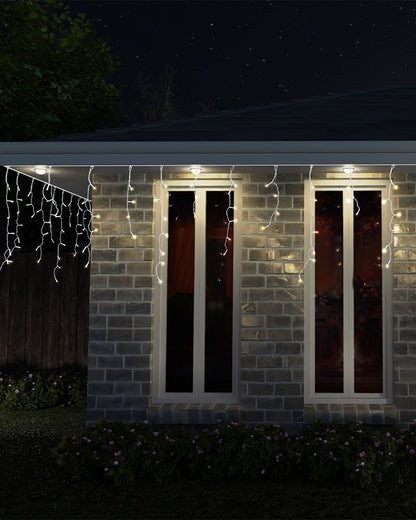Christmas Warm White Solar 600 Piece Snowing Icicles 8.3m