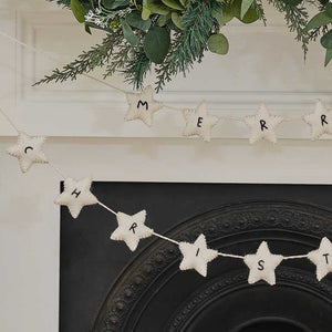 White Christmas Felt White Star Merry Christmas Bunting