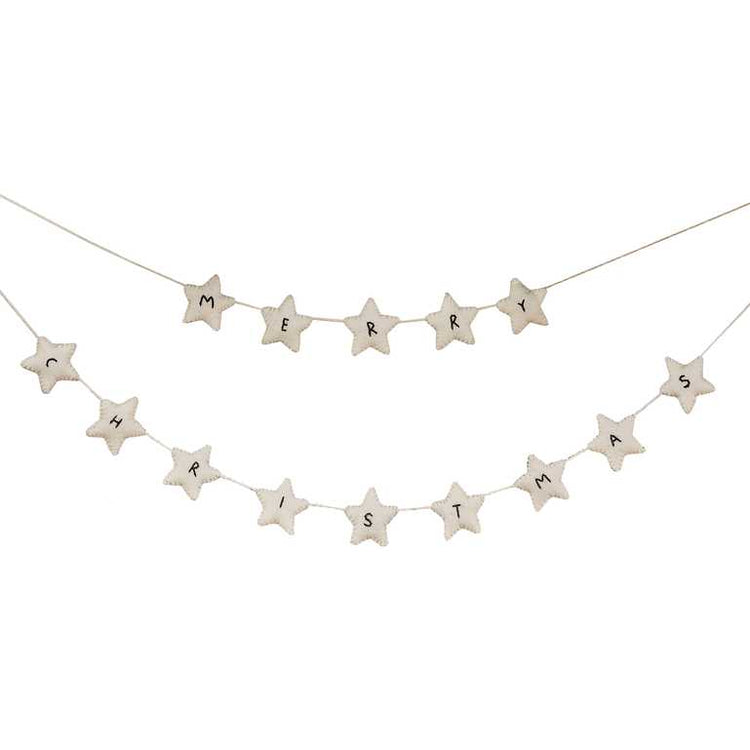 White Christmas Felt White Star Merry Christmas Bunting