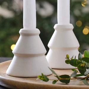 White Christmas Ceramic Tree Candle Holder Pack of 2