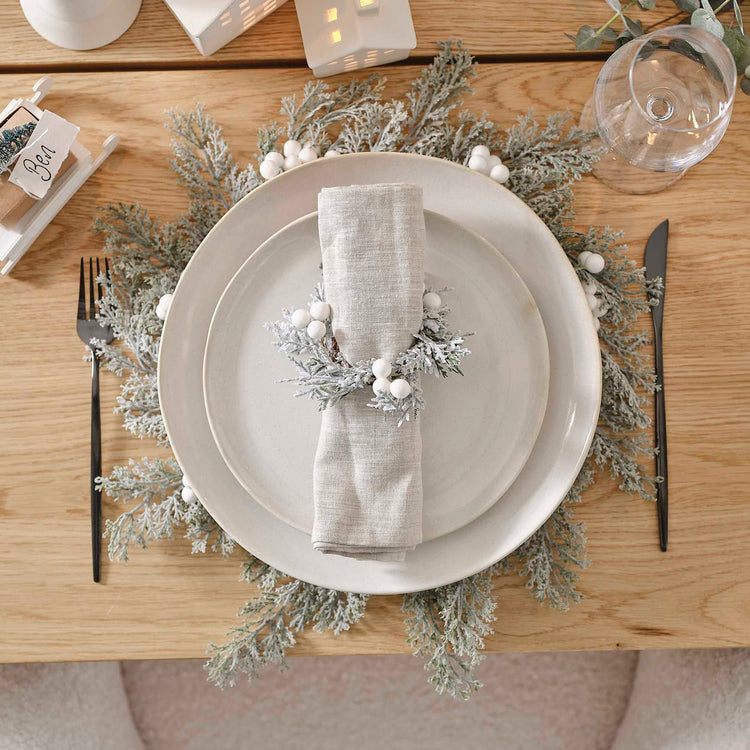 White Christmas Foliage Table Place Mats with Berries