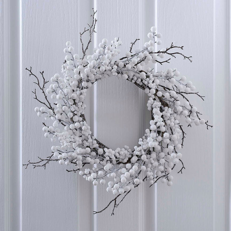 White Christmas Berry Christmas Door Wreath 45cm