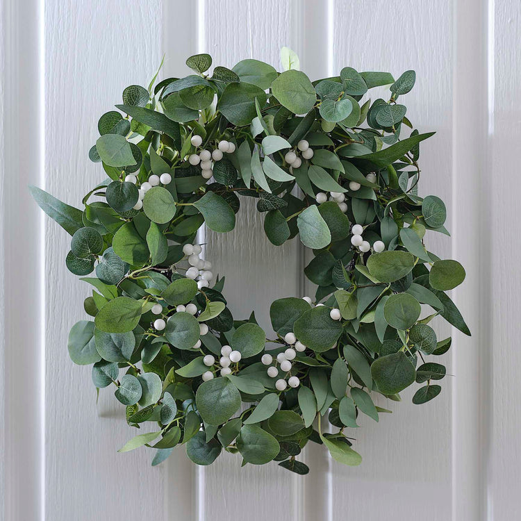 White Christmas Eucalyptus and White Berries Door Wreath